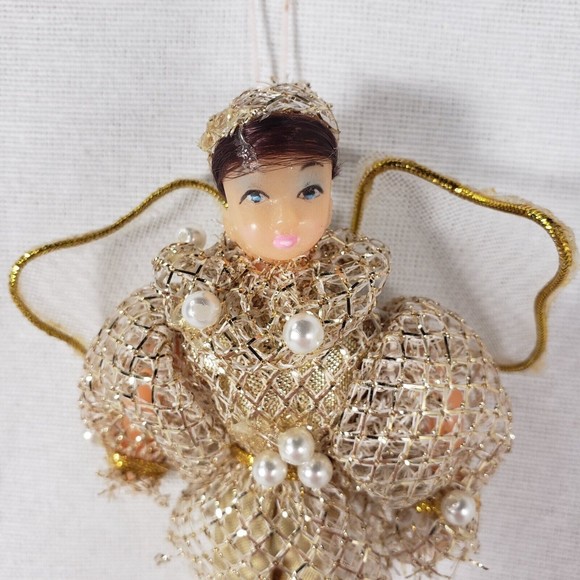 Vtg Handmade Doll Style Glittery Angel Christmas Ornament Gold & Silver Color 5" - Picture 2 of 7